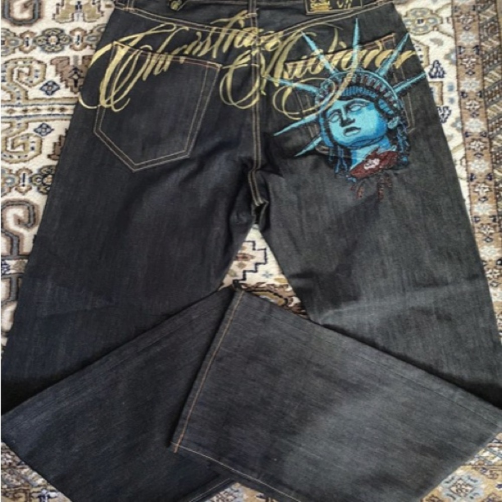 Men's Black Jeans with Embroidered Design